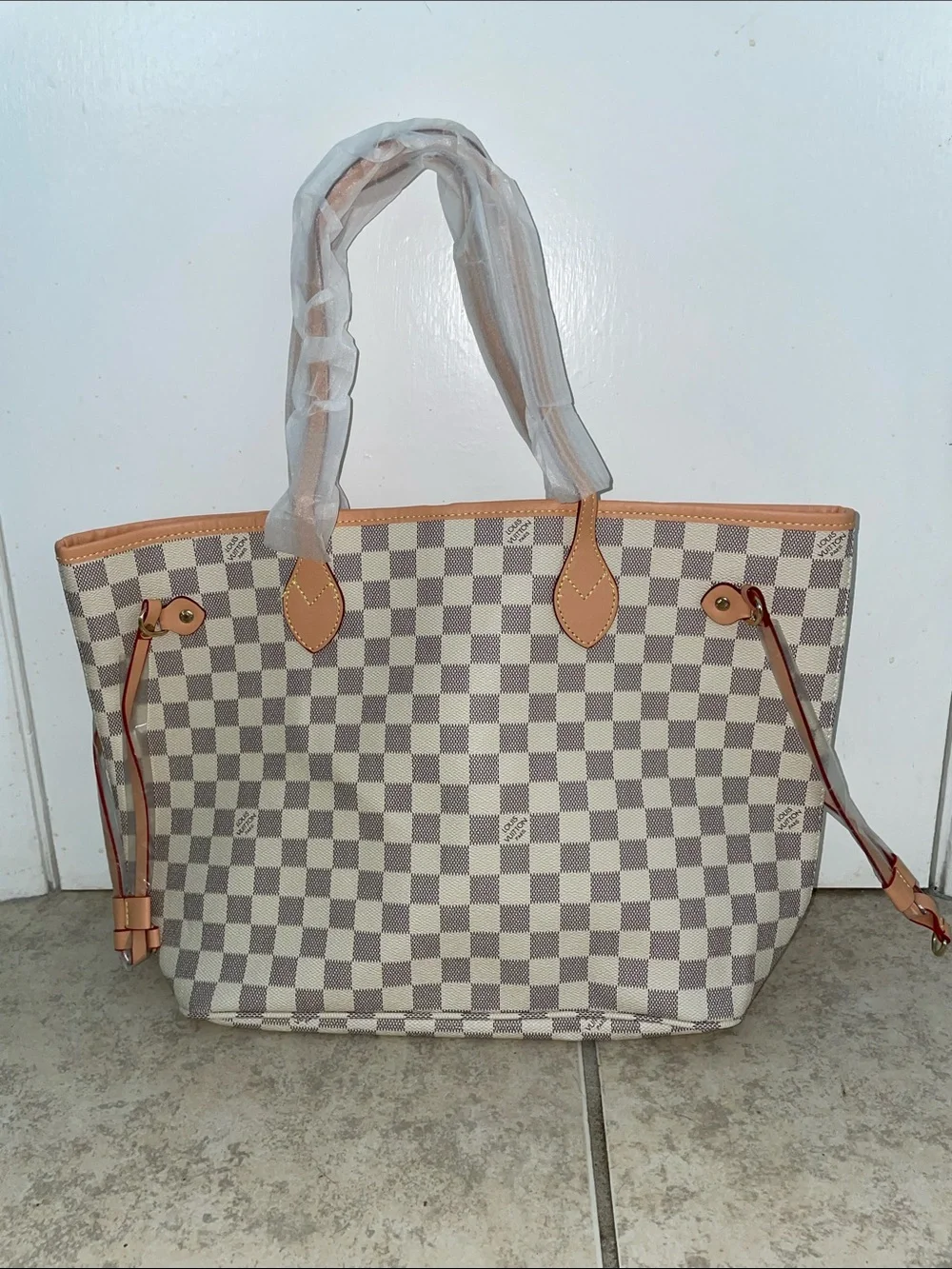 Lookalike Louis grey White Inspired Tote with Pouch shoulder handbag purse